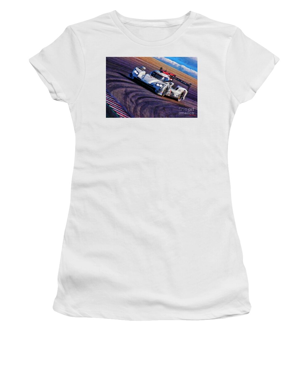 Imsa Women's T-Shirt featuring the photograph 2021 IMSA Cadillac Chip Ganassi Racing Renger Van Der Zande Kevin Magnussen by Blake Richards