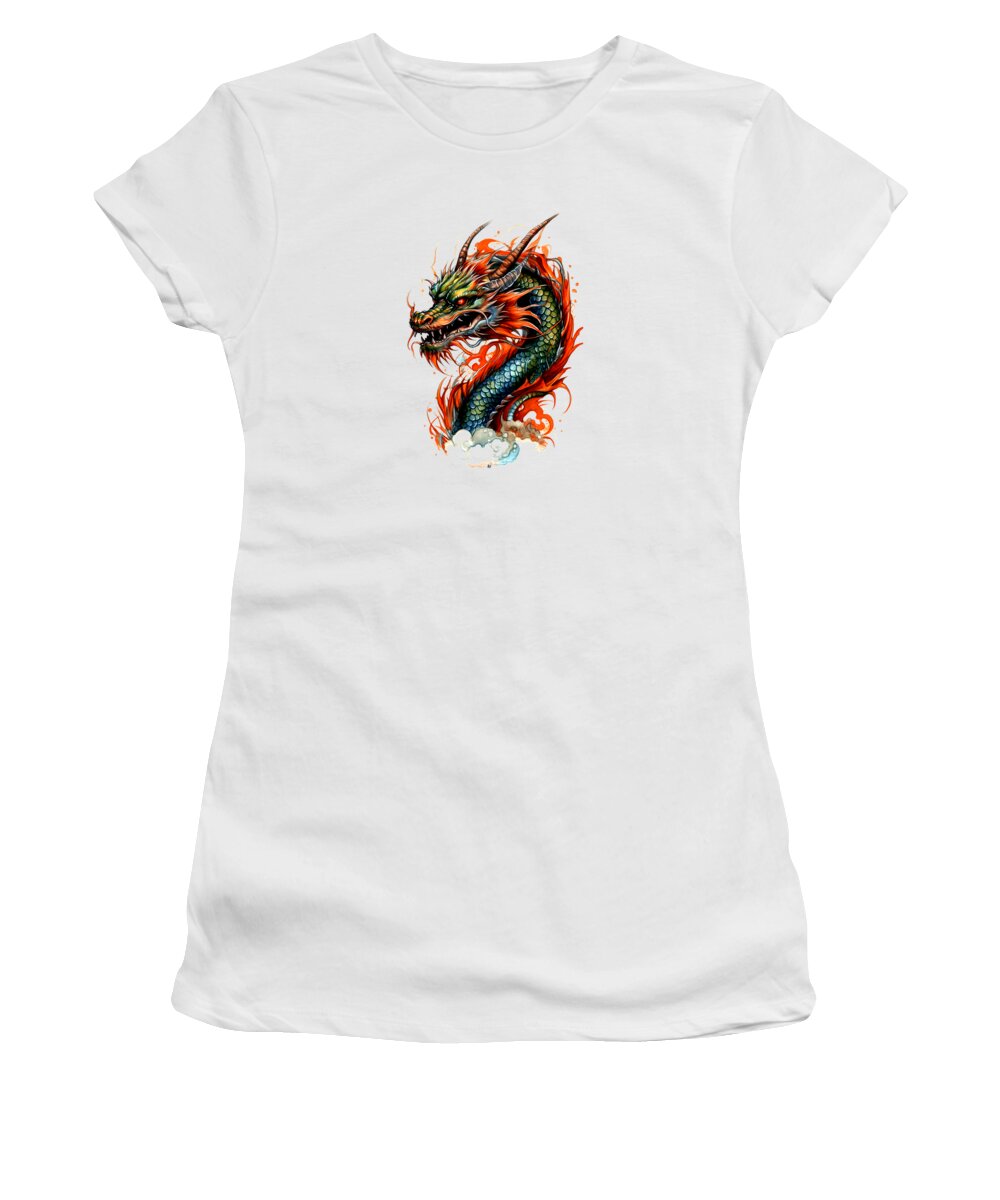 Dragon Women's T-Shirt featuring the mixed media Tattoo Style Dragon #21 by World Art Collective