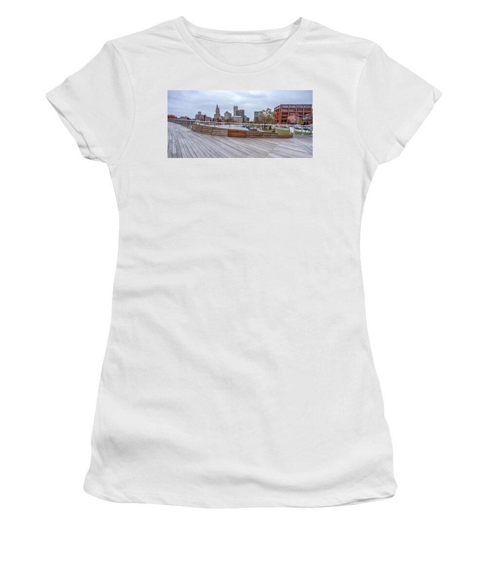 From Women's T-Shirt featuring the photograph Providence rhode island skyline on a cloudy gloomy day #22 by Alex Grichenko
