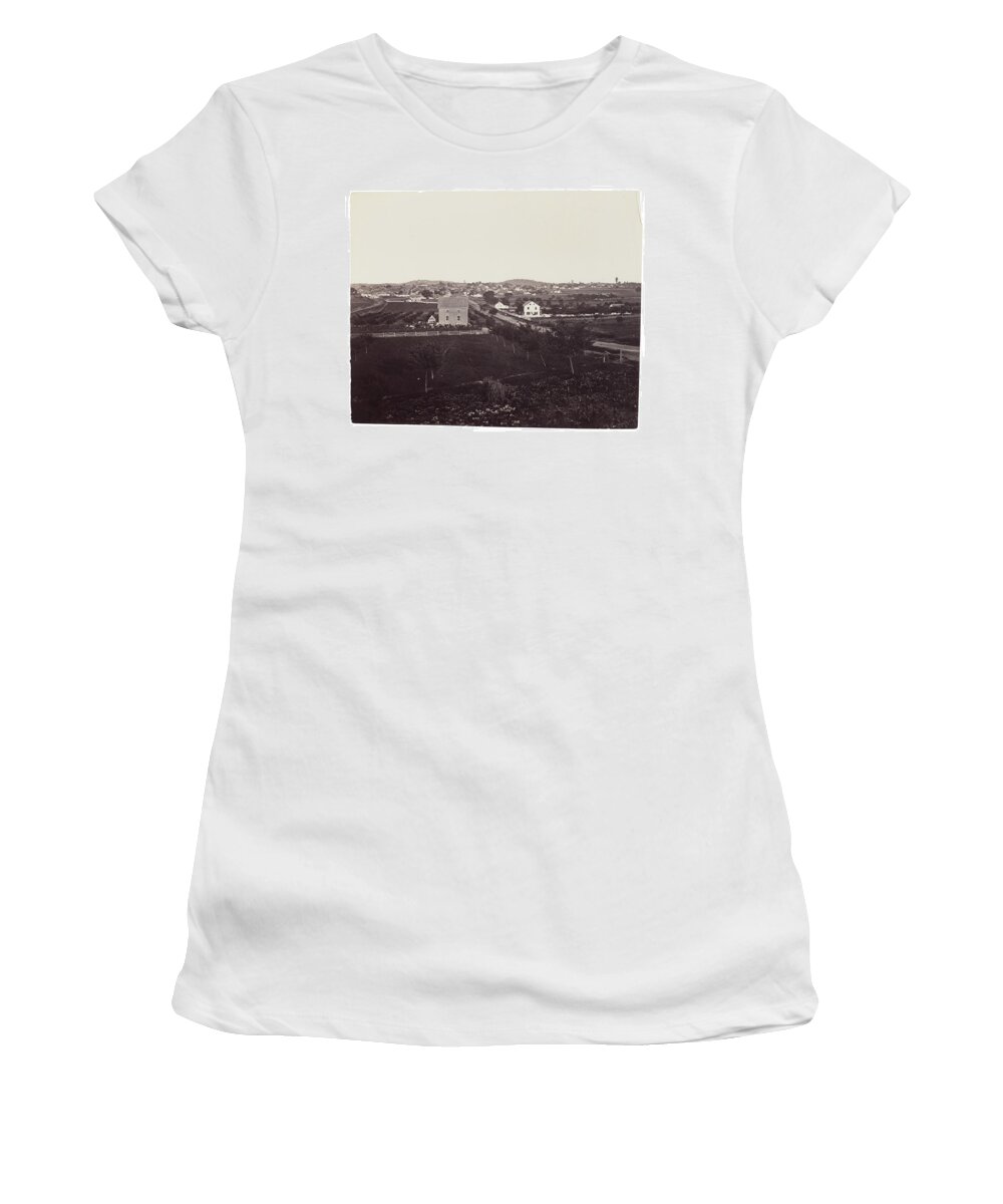 Formerly Attributed To Mathew B. Brady Wagon And Unidentified Union Army Tented Encampment In Distance Women's T-Shirt featuring the painting formerly attributed to MATHEW B. BRADY Wagon and Unidentified Union Army Tented Encampment in Distan by MotionAge Designs