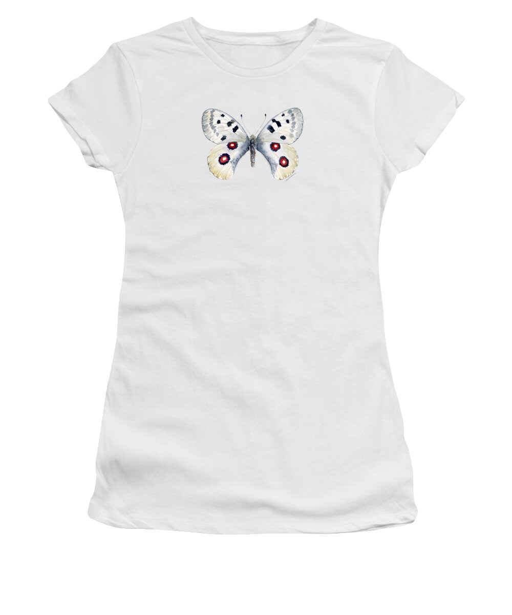 Apollo Women's T-Shirt featuring the painting 28 Apollo Butterfly by Amy Kirkpatrick
