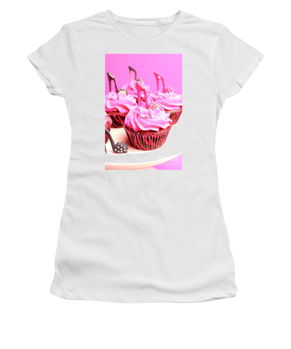 Cupcake Women's T-Shirt featuring the photograph Pink and purple cupcakes #3 by Milleflore Images
