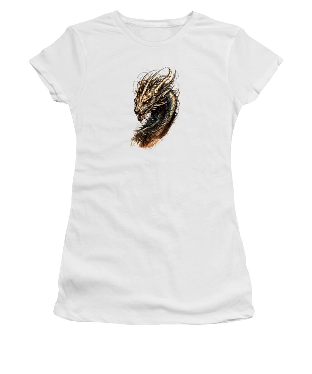 Dragon Women's T-Shirt featuring the mixed media Tattoo Style Dragon #34 by World Art Collective