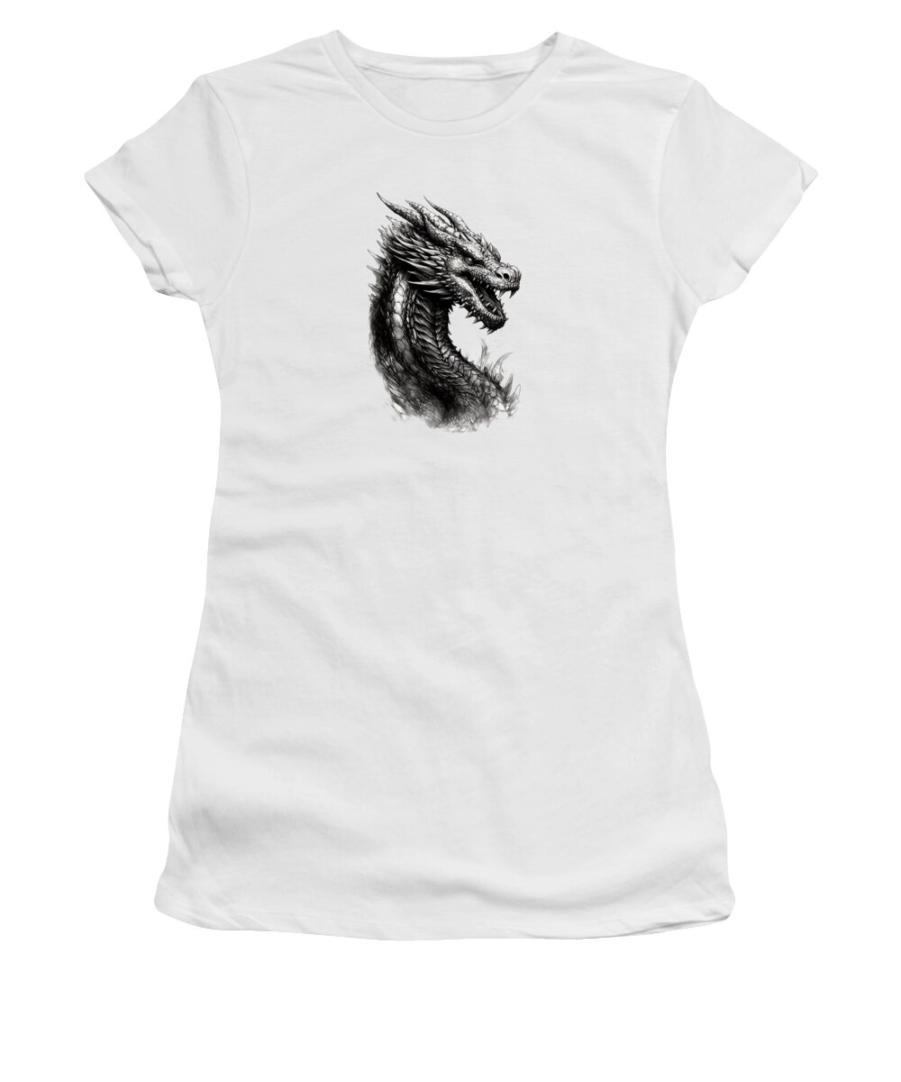 Dragon Women's T-Shirt featuring the mixed media Tattoo Style Dragon #39 by World Art Collective
