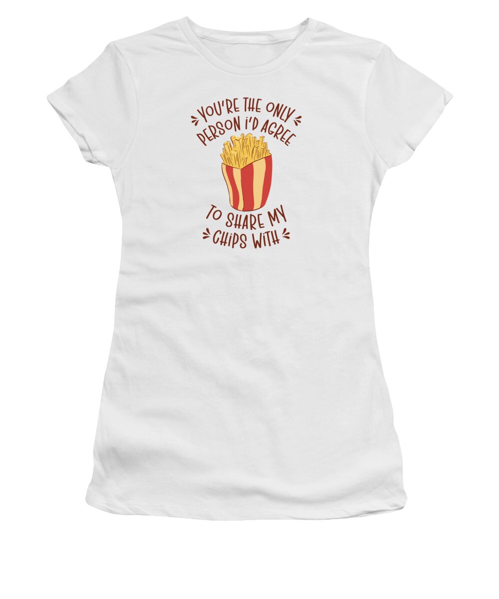 Chips Women's T-Shirt featuring the digital art Food Friendship Sharing Chips Lover Eating #4 by Toms Tee Store