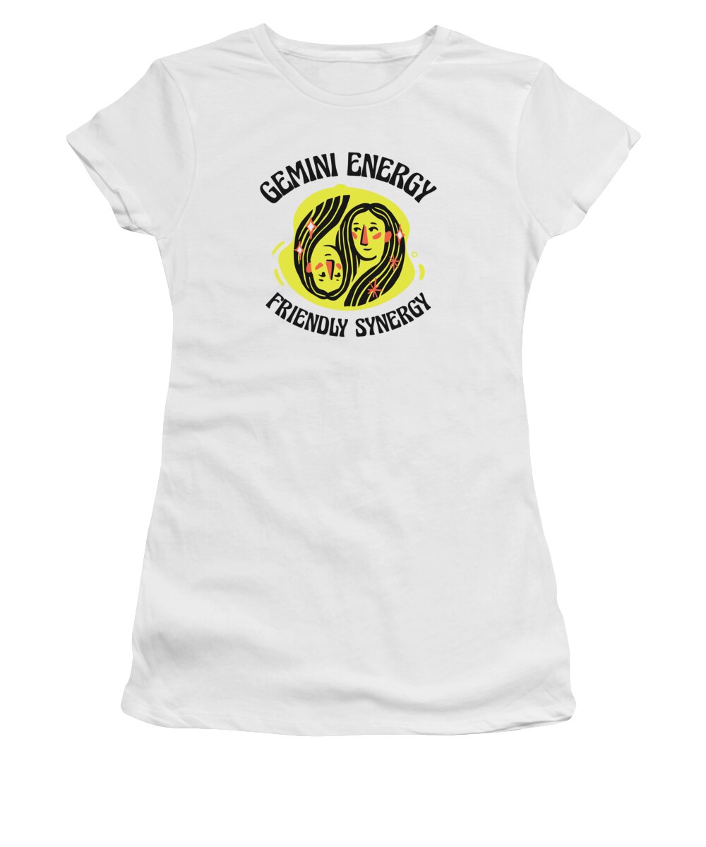 Gemini Energy Women's T-Shirt featuring the digital art Gemini Energy Astrological Dinosaur Friendly Synergy #4 by Toms Tee Store