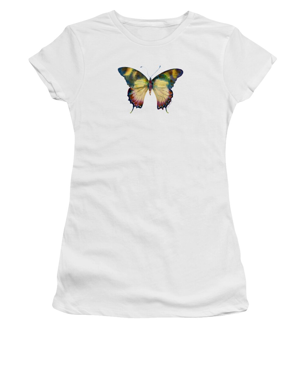 Yellow Butterfly Women's T-Shirt featuring the painting 41 Yellow Kite Butterfly by Amy Kirkpatrick