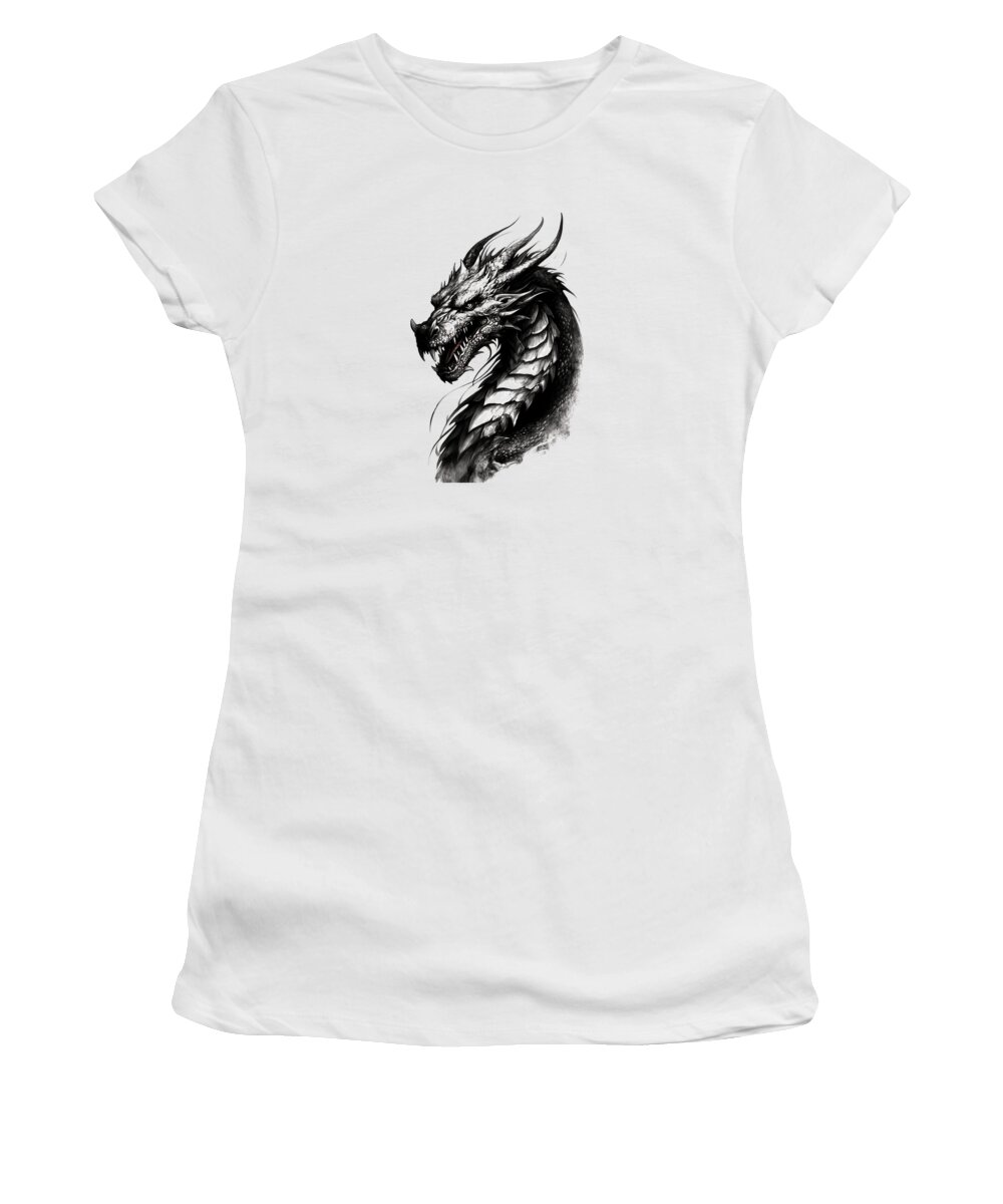 Dragon Women's T-Shirt featuring the mixed media Tattoo Style Dragon #42 by World Art Collective