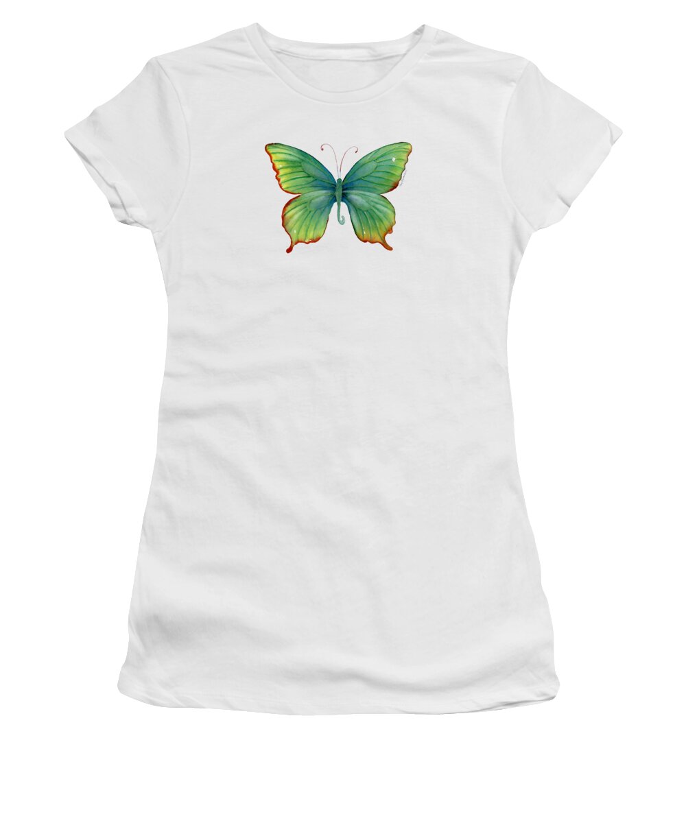 Butterfly Women's T-Shirt featuring the painting 74 Green Flame Tip Butterfly by Amy Kirkpatrick