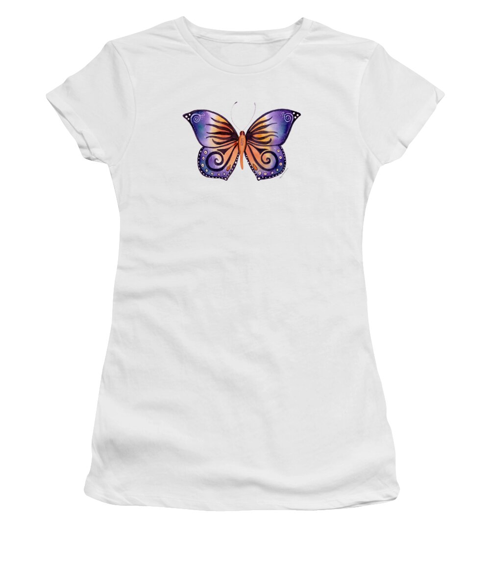 Capanea Butterfly Women's T-Shirt featuring the painting 93 Orange Purple Capanea Butterfly by Amy Kirkpatrick