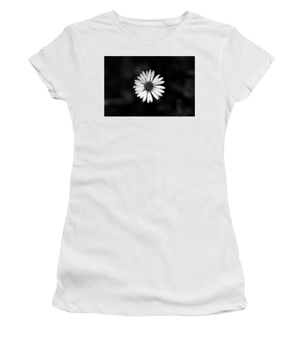 Bellis Perennis Women's T-Shirt featuring the photograph Black and white bloom of bellis perennis by Vaclav Sonnek