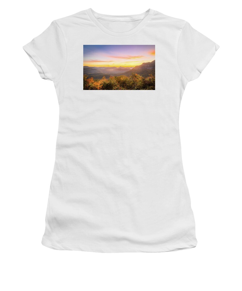 Nantahala National Forest Women's T-Shirt featuring the photograph A New Mornings Glow In The Mountains by Jordan Hill