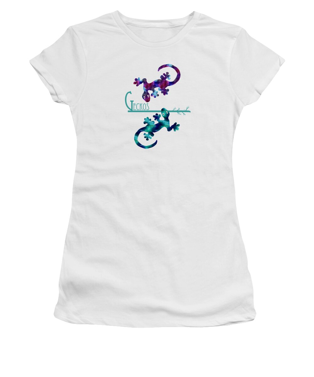 Geckos Women's T-Shirt featuring the digital art A Pair of Watercolor Geckos by Kandy Hurley