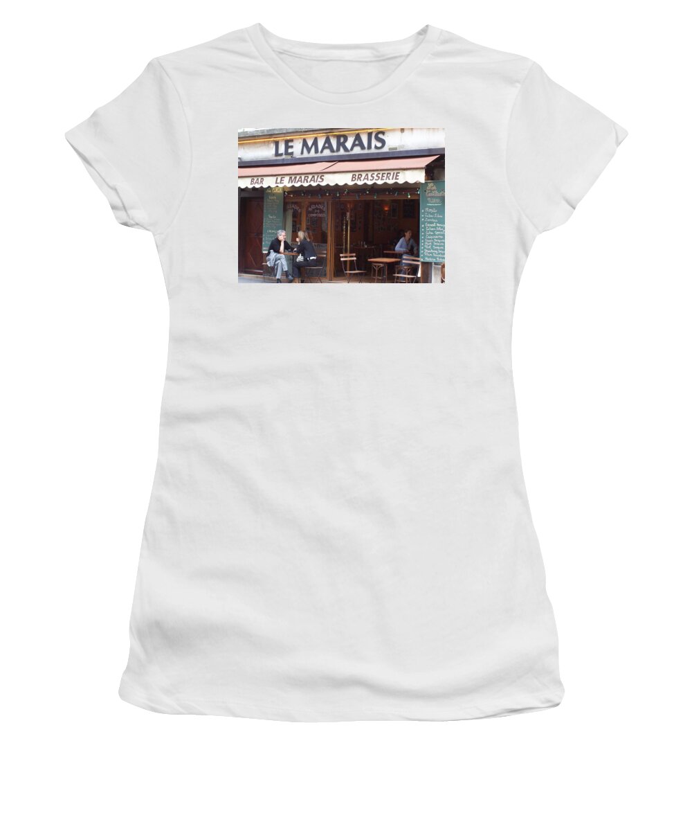 Paris Women's T-Shirt featuring the photograph A Paris Cafe--Le Marais by Matthew Bamberg