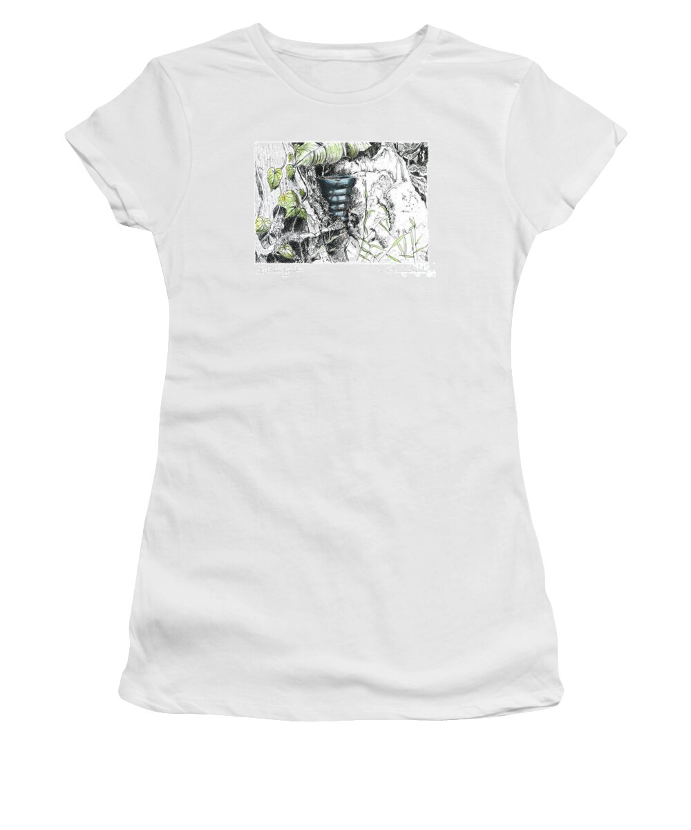 Fineart Women's T-Shirt featuring the drawing A Potters Garden - Section 07 by Kerryn Madsen- Pietsch