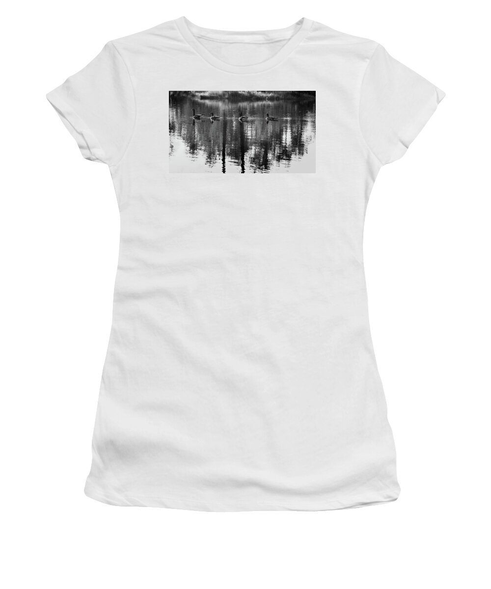 Geese Women's T-Shirt featuring the photograph A Swim in the Pond by George Taylor