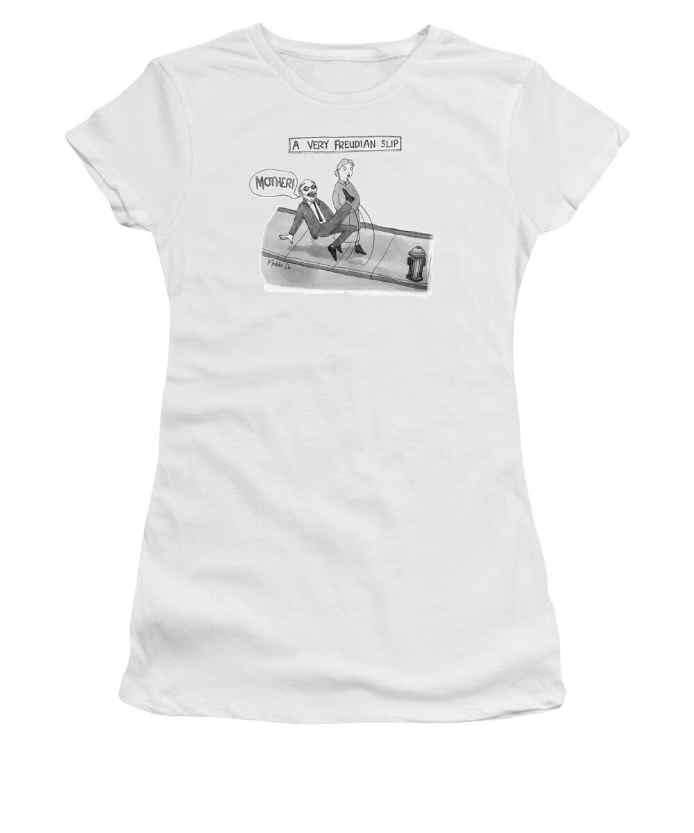 Captionless Women's T-Shirt featuring the drawing A Very Freudian Slip by Maddie Dai