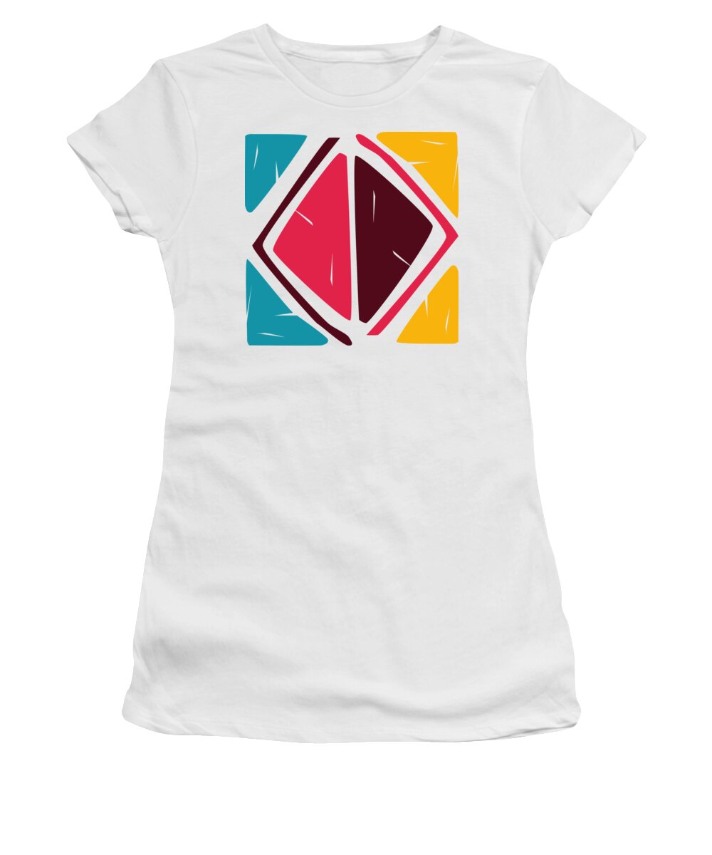 Polynesian Women's T-Shirt featuring the drawing Abstract Retro shapes Set, Hand Painted Tribal Shapes, Retro Classic Colors, No 02 by Mounir Khalfouf