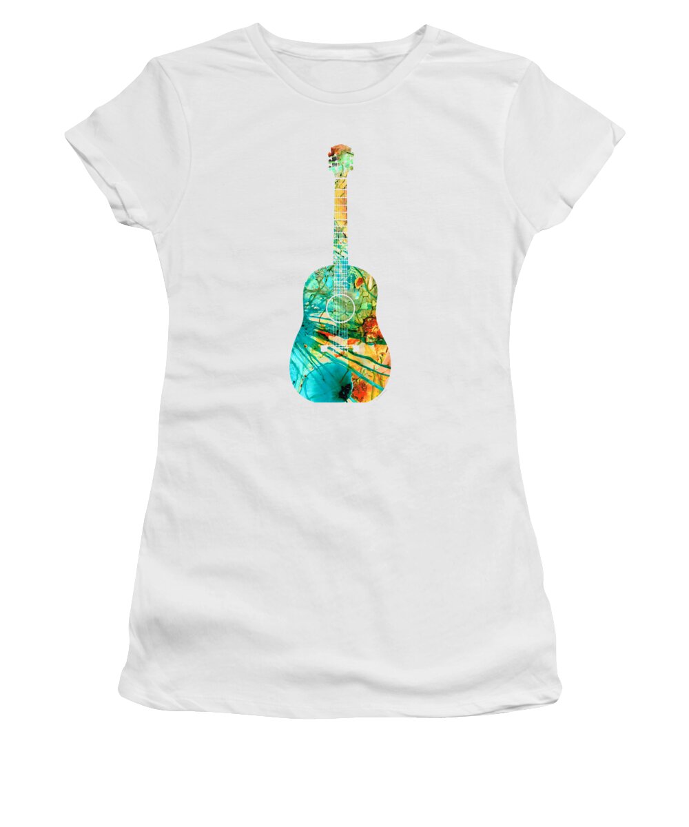 Guitar Women's T-Shirt featuring the painting Acoustic Guitar 2 - Colorful Abstract Musical Instrument by Sharon Cummings