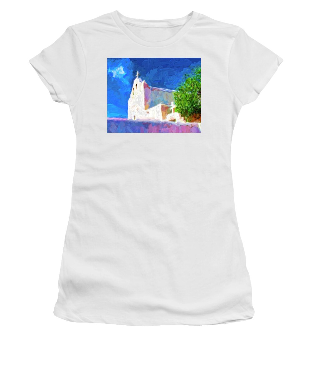 Thick Paint Layers Women's T-Shirt featuring the digital art Adobe Church by OLena Art by Lena Owens - Vibrant DESIGN