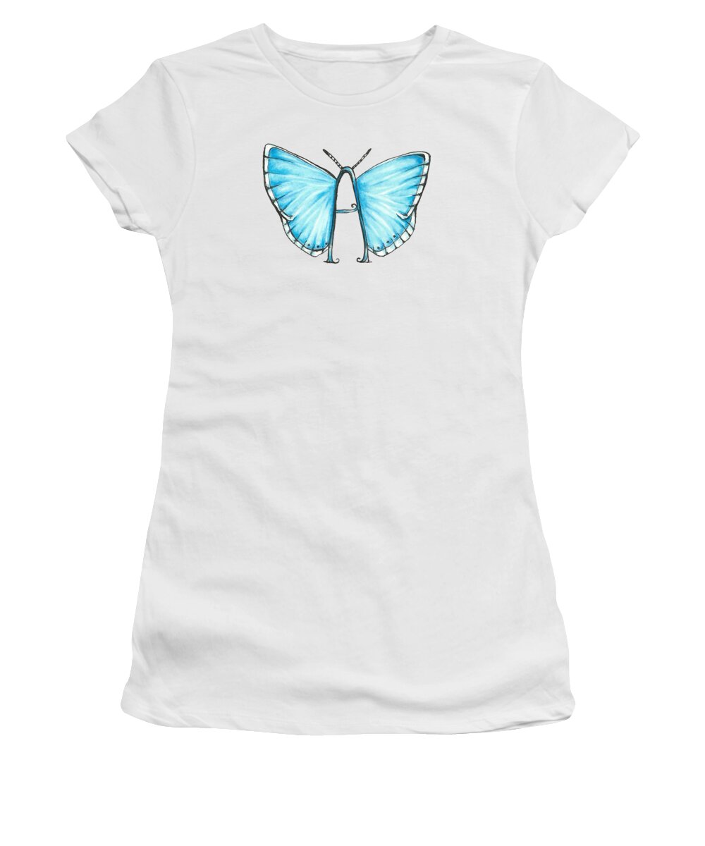 Blue Butterfly Women's T-Shirt featuring the drawing Adonis Blue Butterfly by Kristin Aquariann