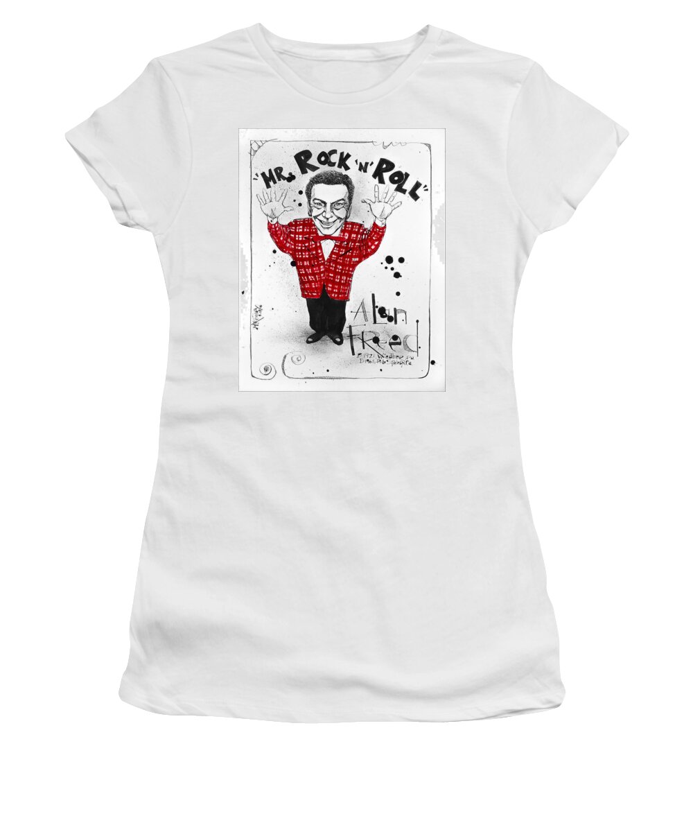  Women's T-Shirt featuring the drawing Alan Freed by Phil Mckenney