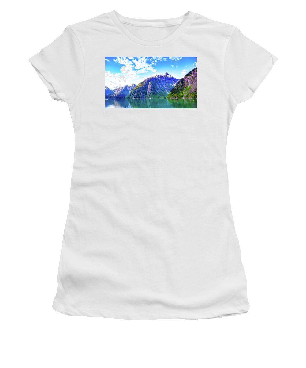 Alaska Women's T-Shirt featuring the digital art Alaska Inside Passage wide by SnapHappy Photos