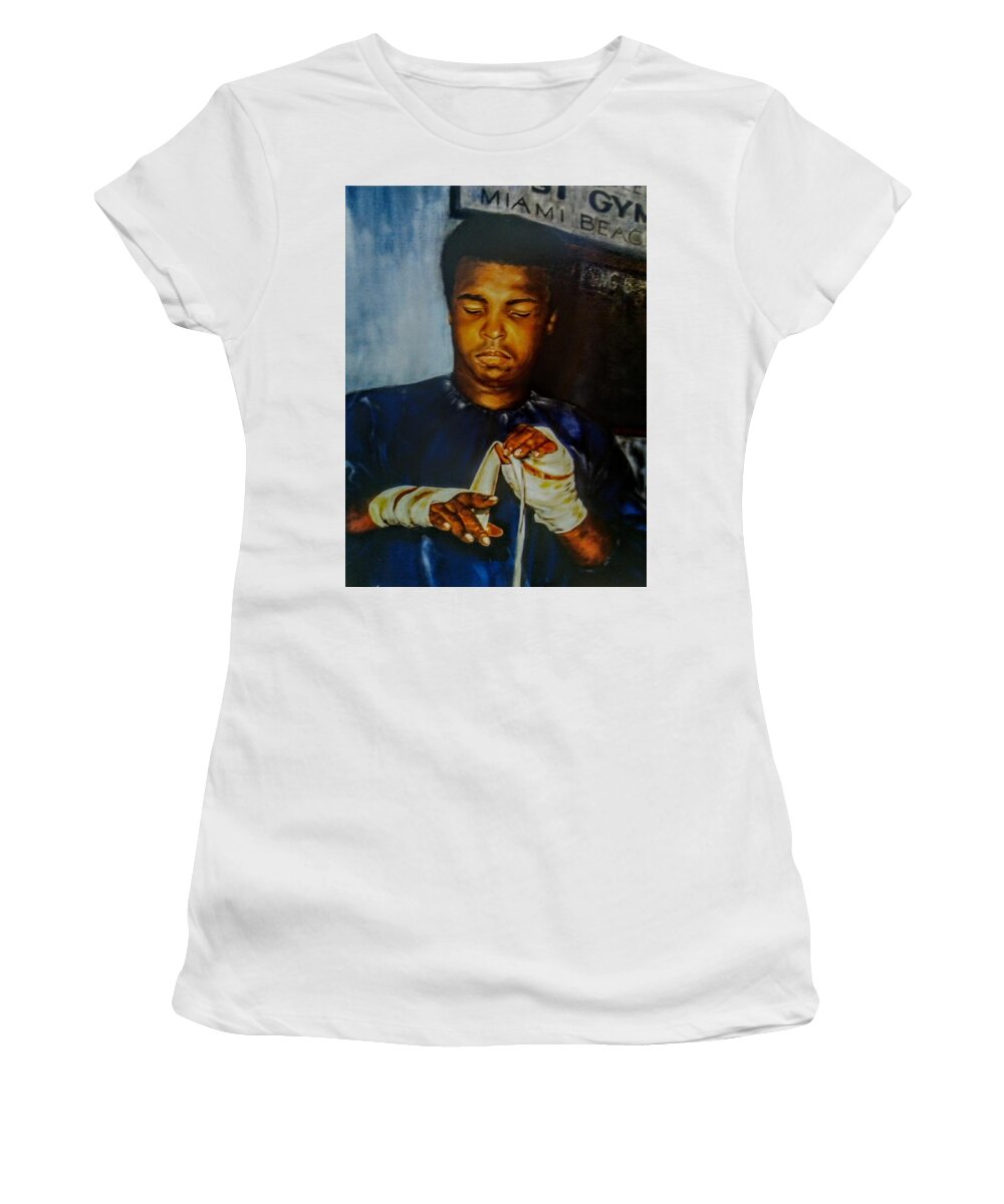 Muhammad Ali Women's T-Shirt featuring the painting Ali Preparation by Victor Thomason