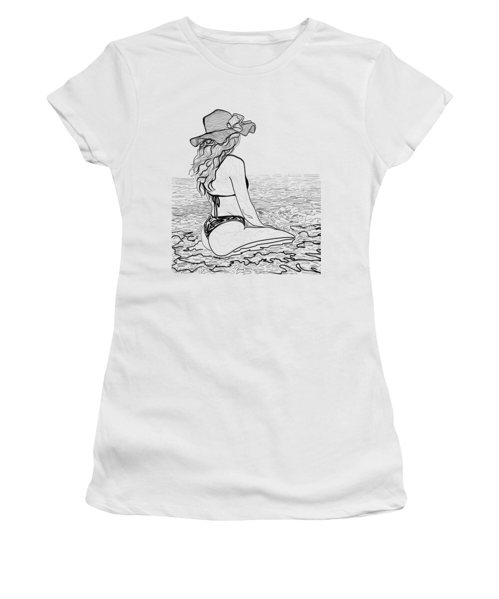 Paradise Found Women's T-Shirt featuring the digital art Aloha Moment Line Drawing by OLena Art