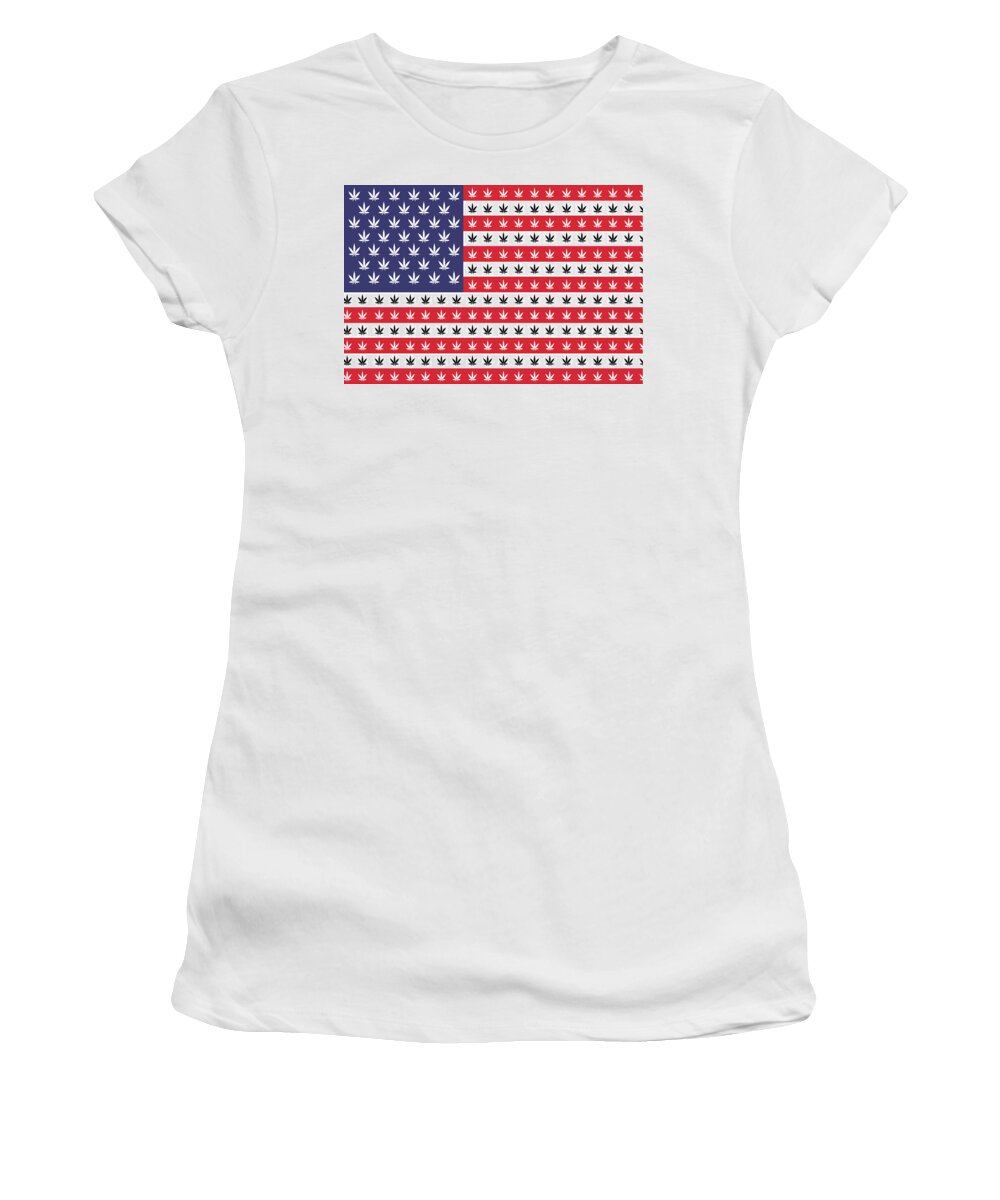 America Women's T-Shirt featuring the painting American Flag Weed Cannabis Marijuana 420 Stoner Gift Color by Tony Rubino