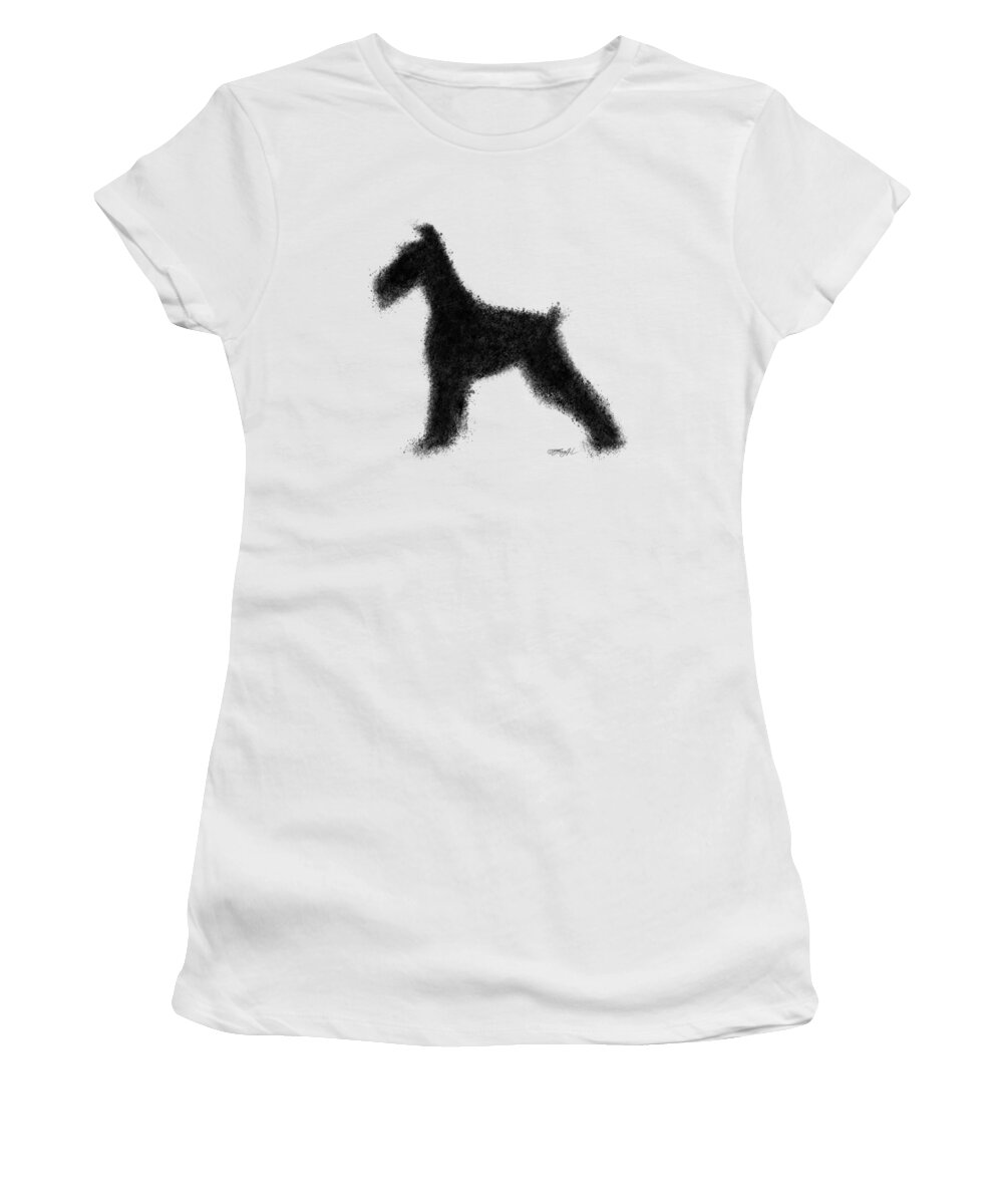 3x2 Women's T-Shirt featuring the mixed media An Irish Terrier Painting in Black and White Splatter 3x2 ratio by Lena Owens - OLena Art Vibrant Palette Knife and Graphic Design