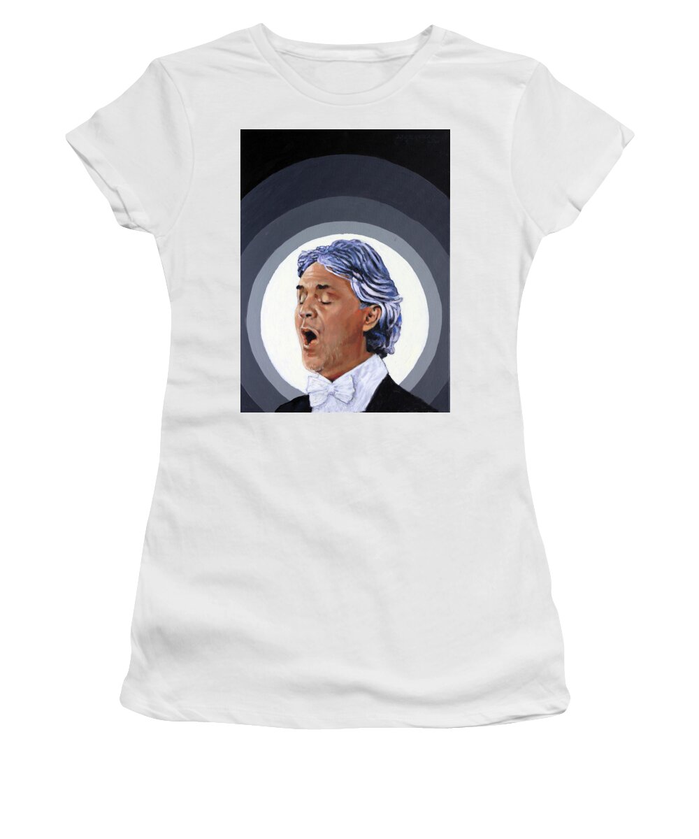 Andrea Women's T-Shirt featuring the painting Andrea Bocelli by John Lautermilch