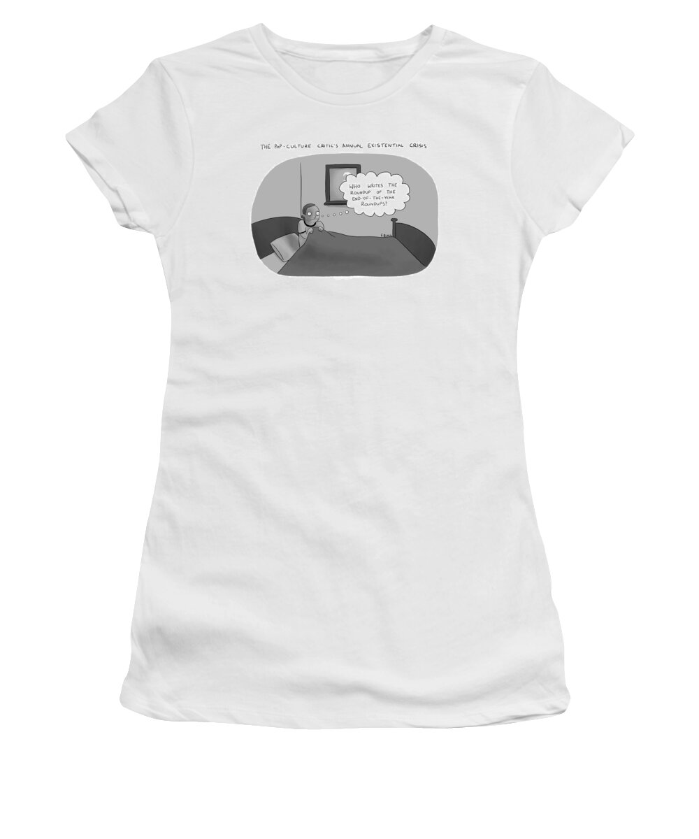 Captionless Women's T-Shirt featuring the drawing Annual Existential Crisis by Ellie Black