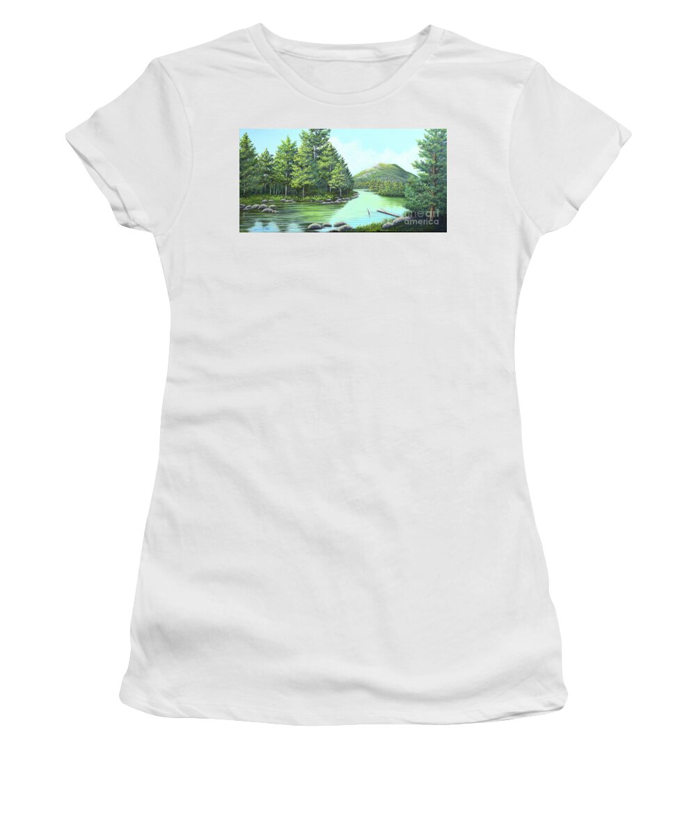 Approaching Women's T-Shirt featuring the painting Approaching Katahdin by Sarah Irland