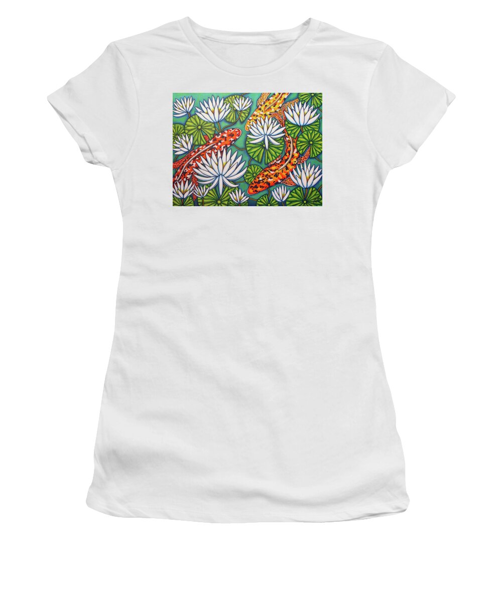 Koi Women's T-Shirt featuring the painting Aquatic Jewels by Lisa Lorenz
