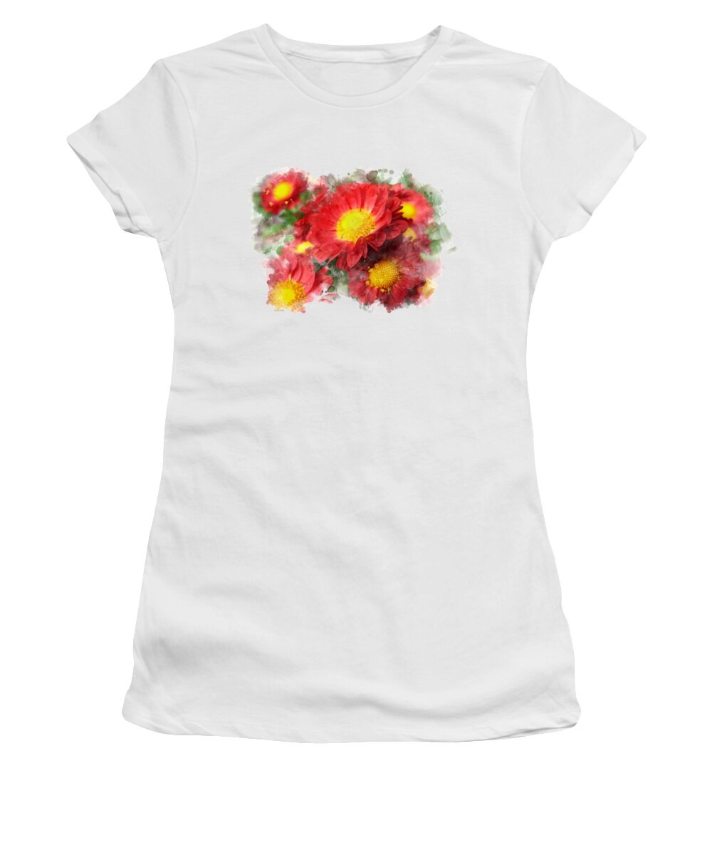 Flower Women's T-Shirt featuring the mixed media Chrysanthemum Watercolor Art by Christina Rollo