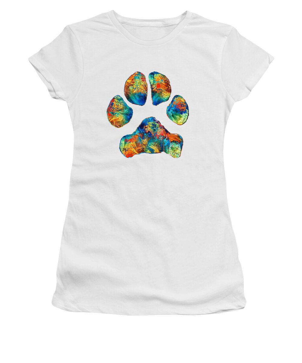 Paw Women's T-Shirt featuring the painting Colorful Dog Paw Print by Sharon Cummings by Sharon Cummings
