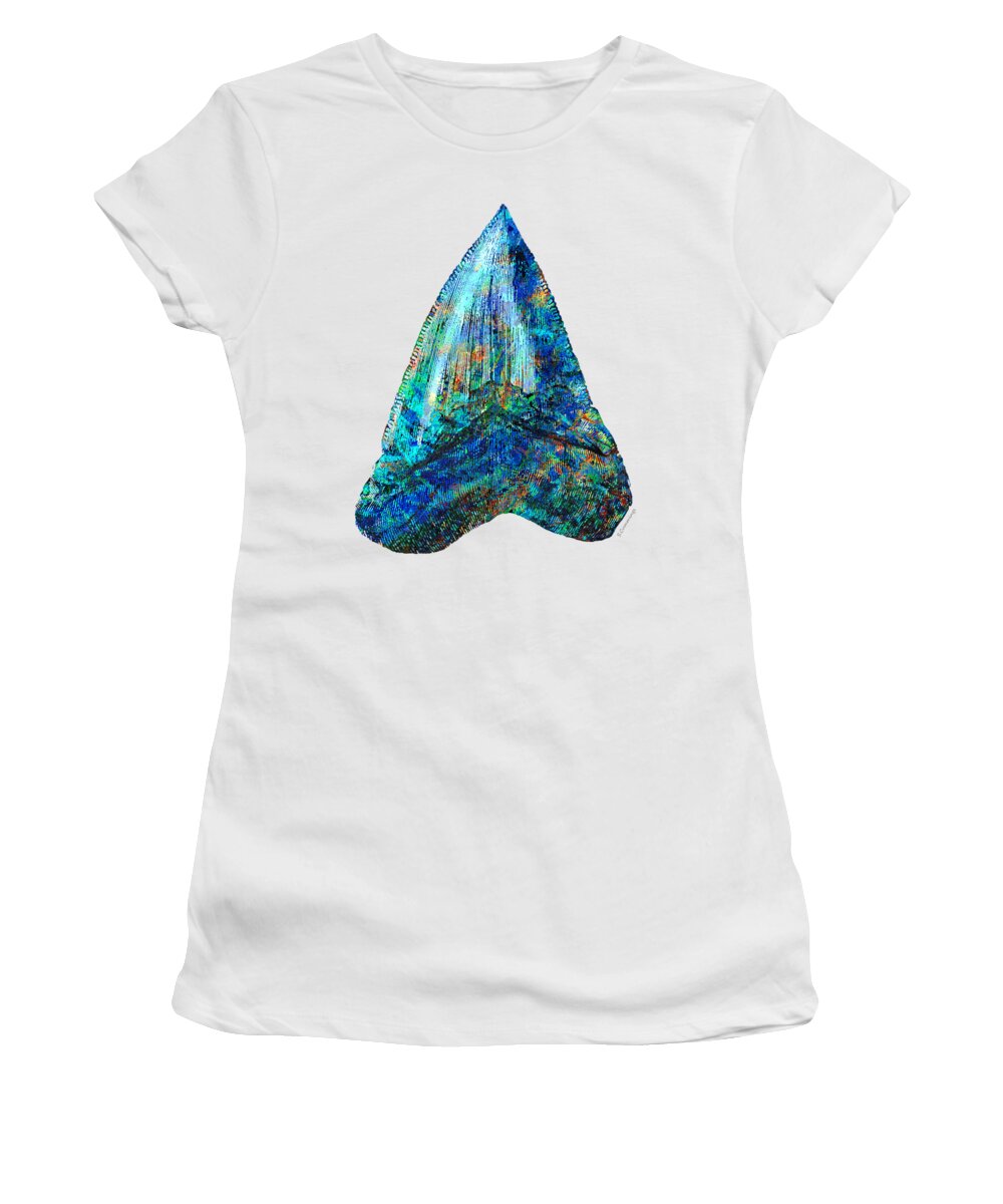 Shark Women's T-Shirt featuring the painting Blue Shark Tooth Art by Sharon Cummings by Sharon Cummings