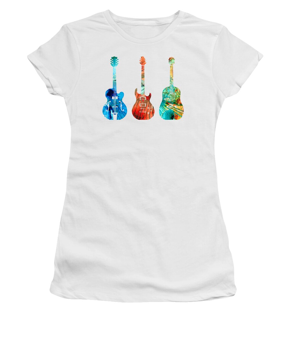 Guitar Women's T-Shirt featuring the painting Abstract Guitars by Sharon Cummings by Sharon Cummings