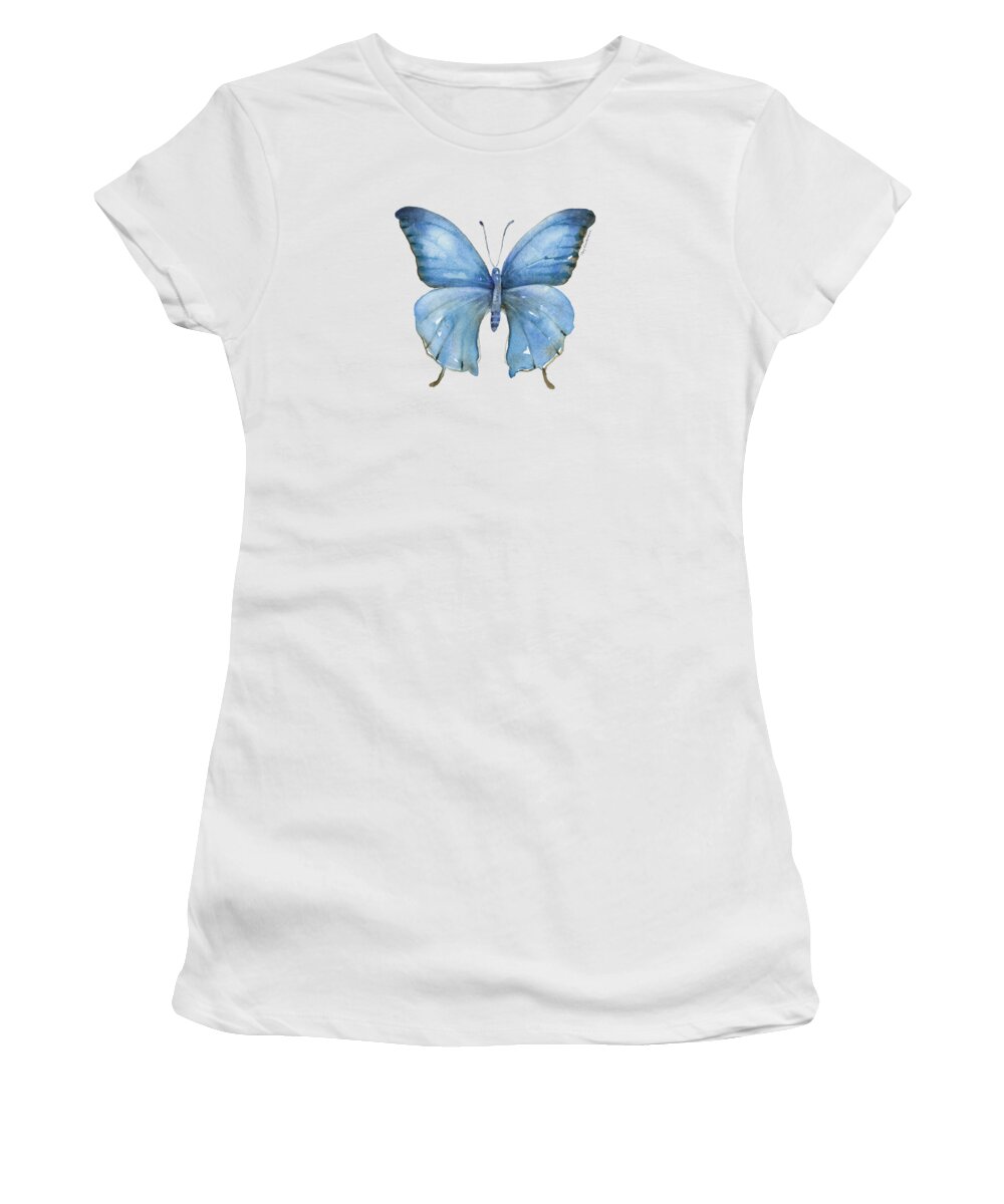 Blue And Brown Butterfly Women's T-Shirt featuring the painting 111 Blue Elijah Butterfly by Amy Kirkpatrick