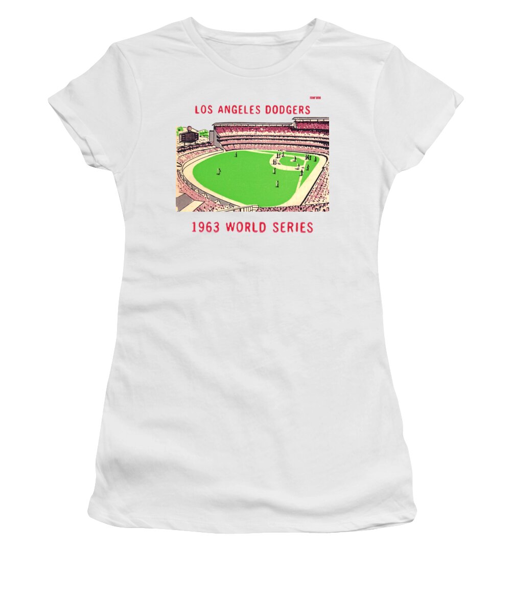 La Women's T-Shirt featuring the mixed media 1963 World Series Dodgers Ticket by Row One Brand