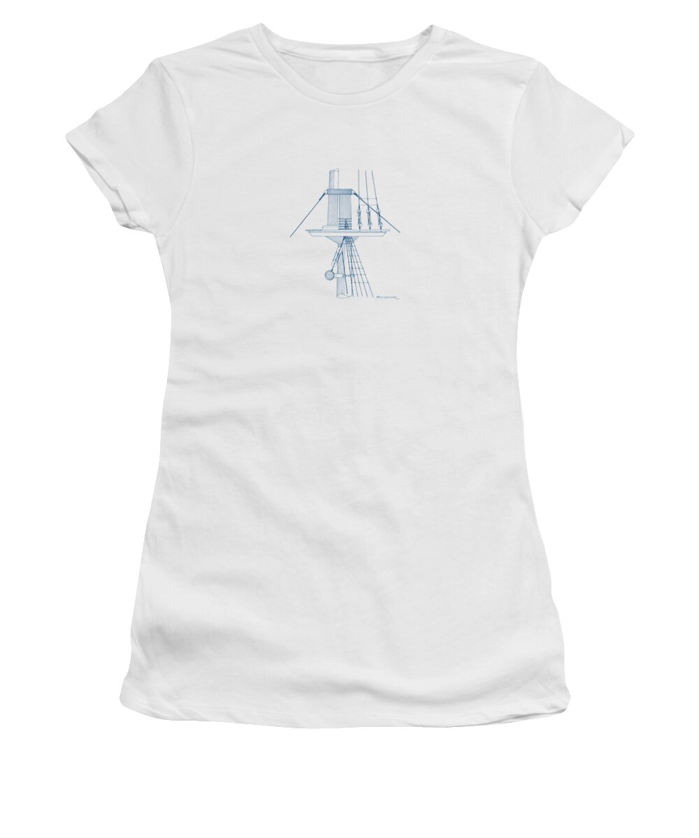 Sailing Vessels Women's T-Shirt featuring the drawing Sailing ship lookout - crow's nest by Panagiotis Mastrantonis