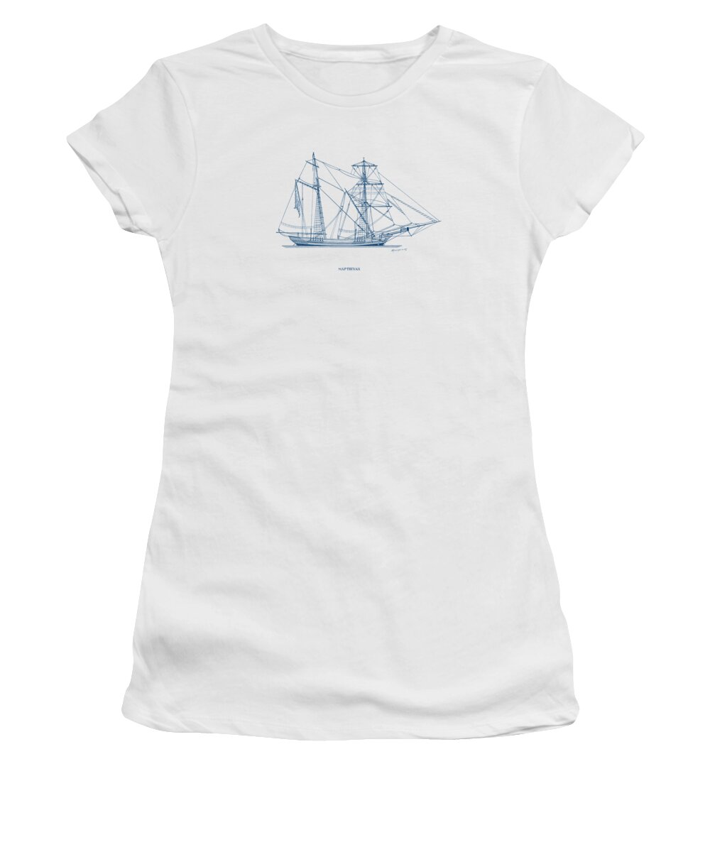 Sailing Vessels Women's T-Shirt featuring the drawing Martigana - tarditional Greek sailing ship by Panagiotis Mastrantonis