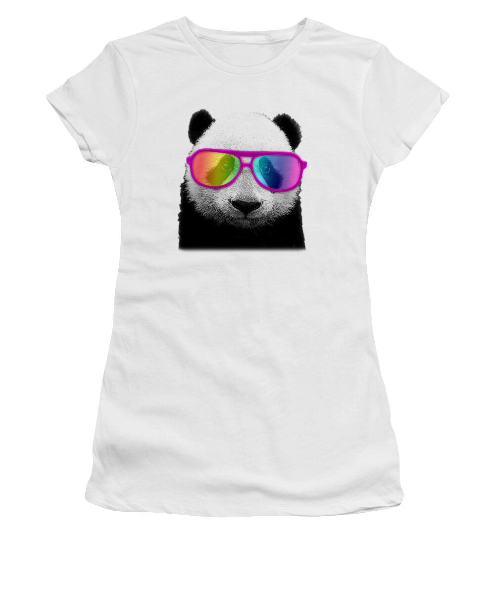 Panda Women's T-Shirt featuring the digital art Rainbow Panda Bear by Madame Memento