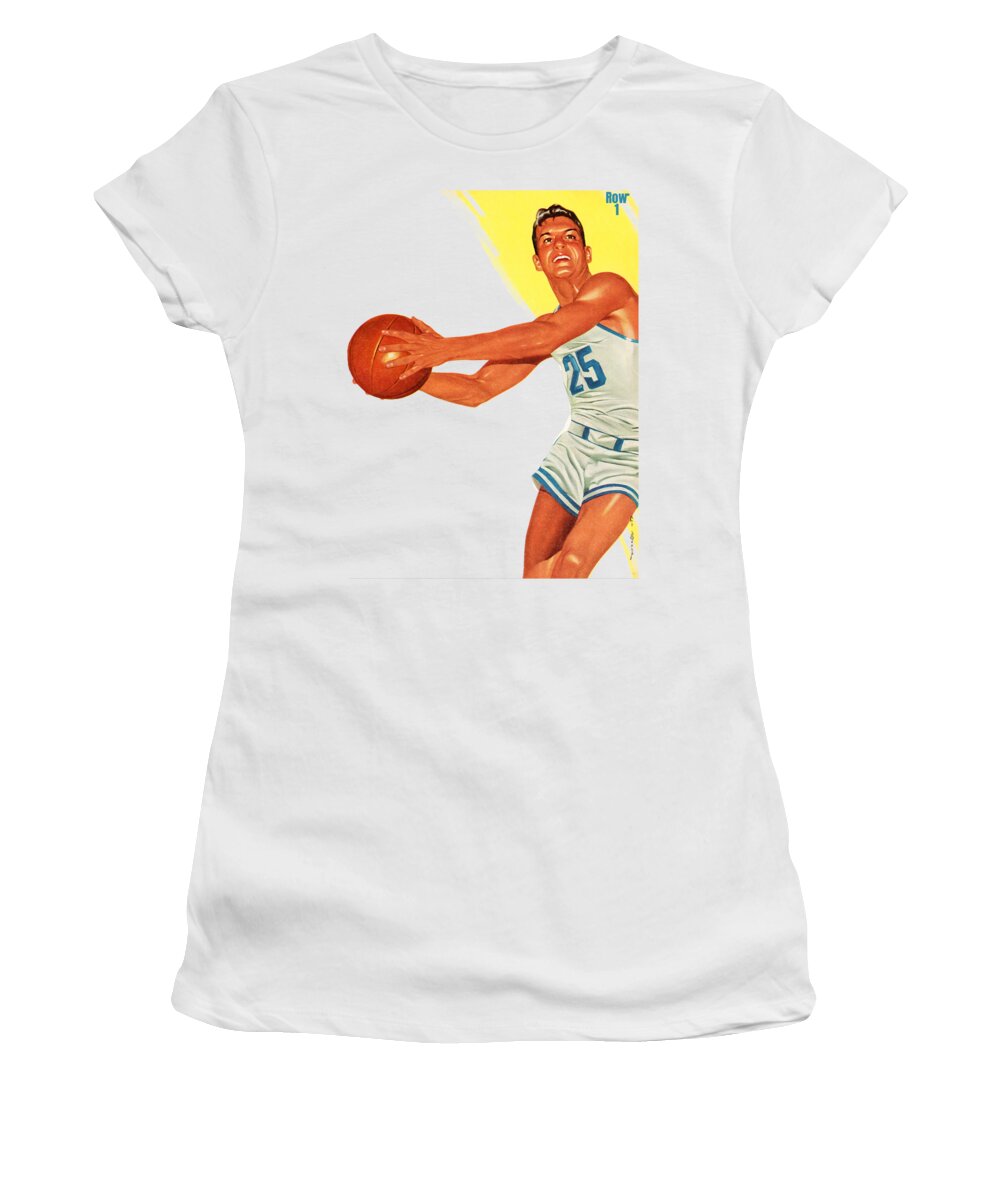 Lon Keller Women's T-Shirt featuring the mixed media Lon Keller 1956 Basketball Art by Row One Brand