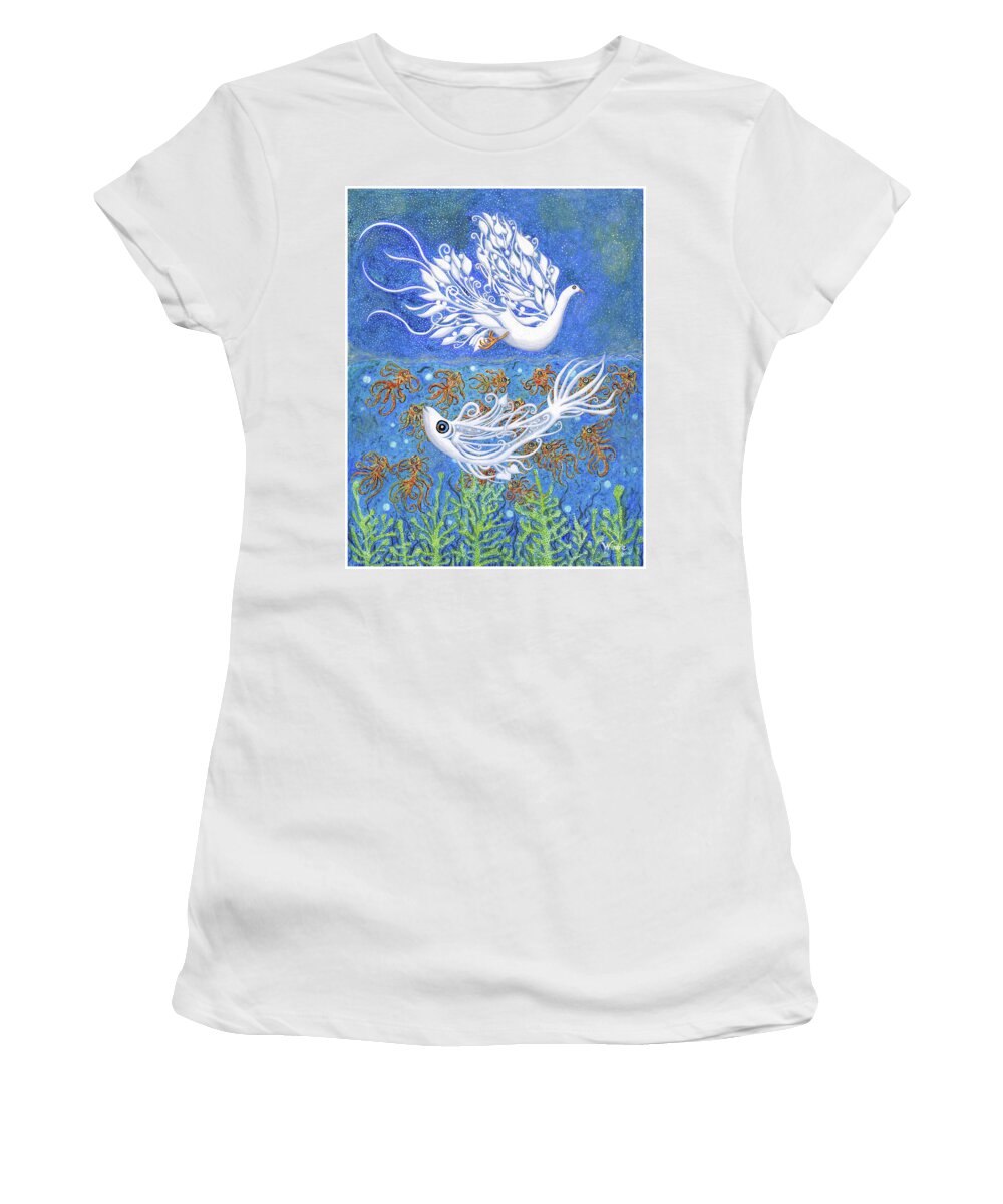 Bird Women's T-Shirt featuring the painting Spirit of the Air, Spirit of the Sea, The Dichotomous Inedibles by Lise Winne