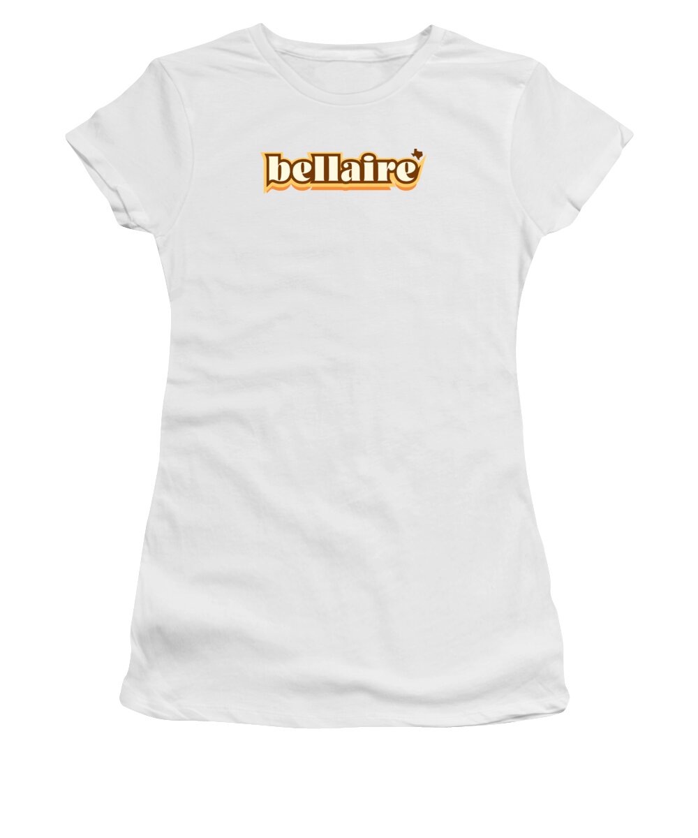 Jan M Stephenson Designs Women's T-Shirt featuring the digital art Bellaire Texas - Retro Name Design, Southeast Texas, Yellow, Brown, Orange by Jan M Stephenson