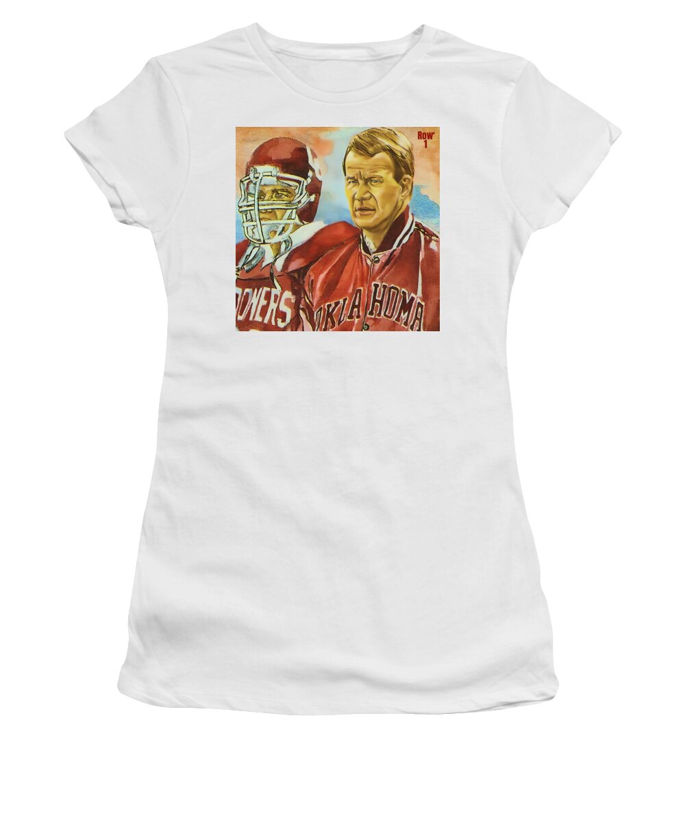 Barry Switzer Women's T-Shirt featuring the mixed media Switzer on the Sidelines by Row One Brand