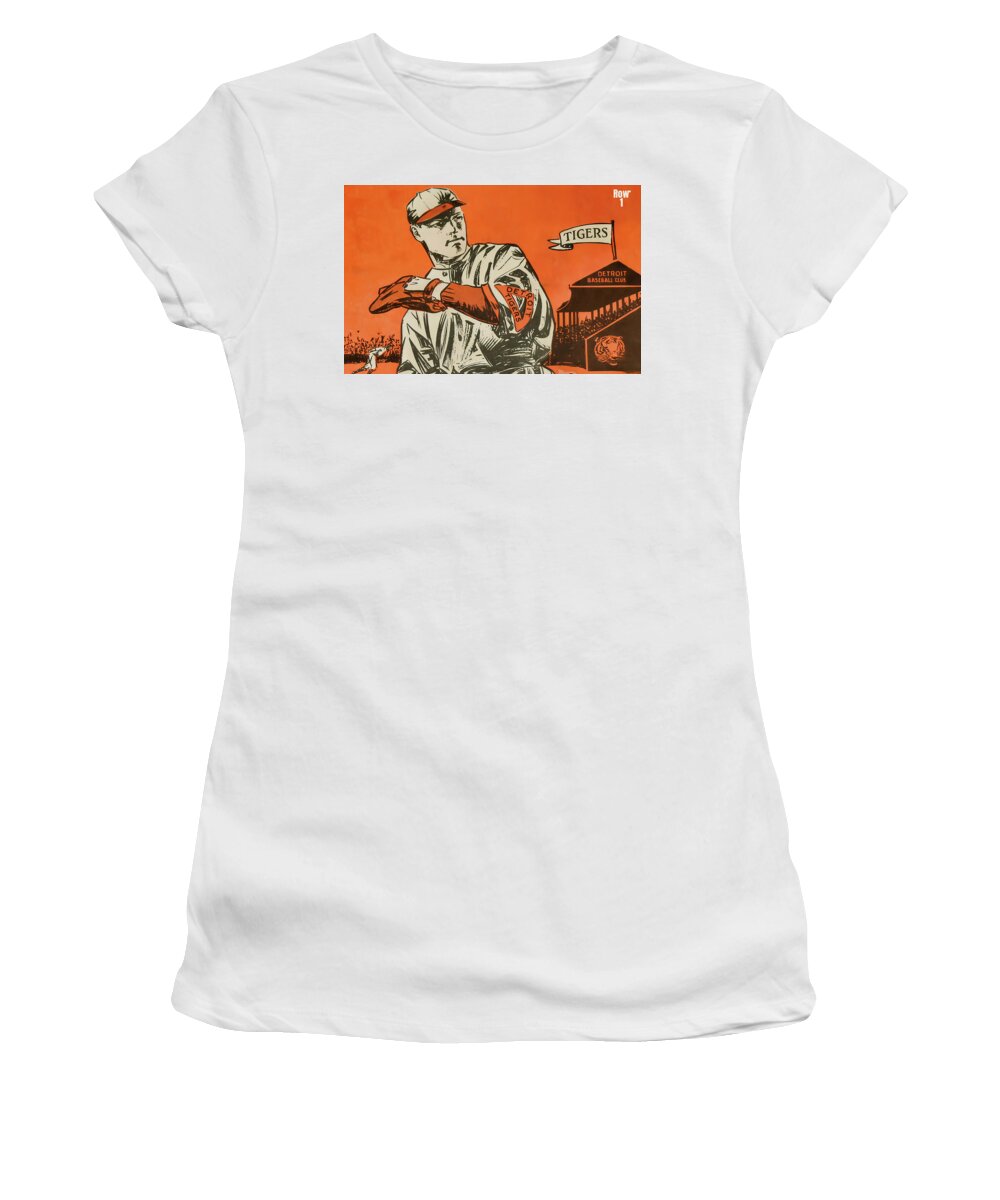Detroit Tigers Women's T-Shirt featuring the mixed media Vintage Detroit Tiger Player Art by Row One Brand