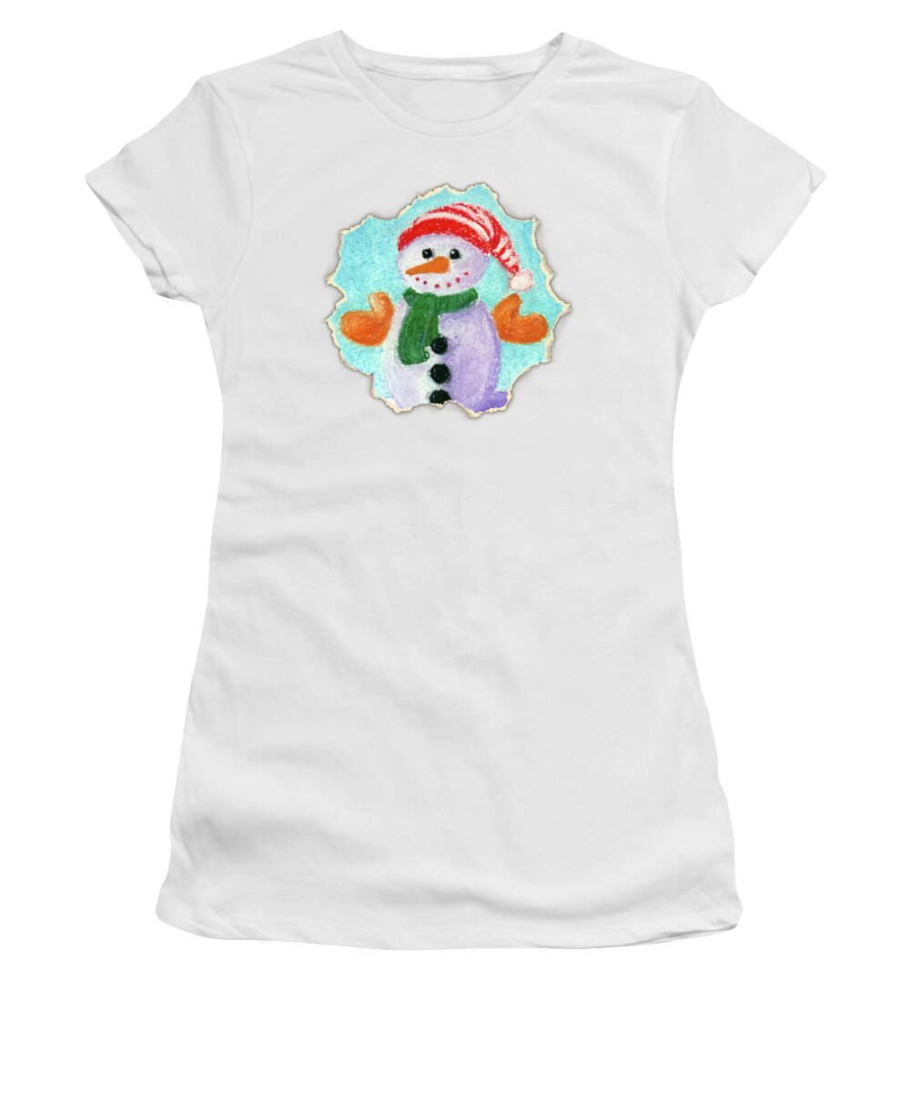 Little Women's T-Shirt featuring the painting Little Snowman by Anastasiya Malakhova